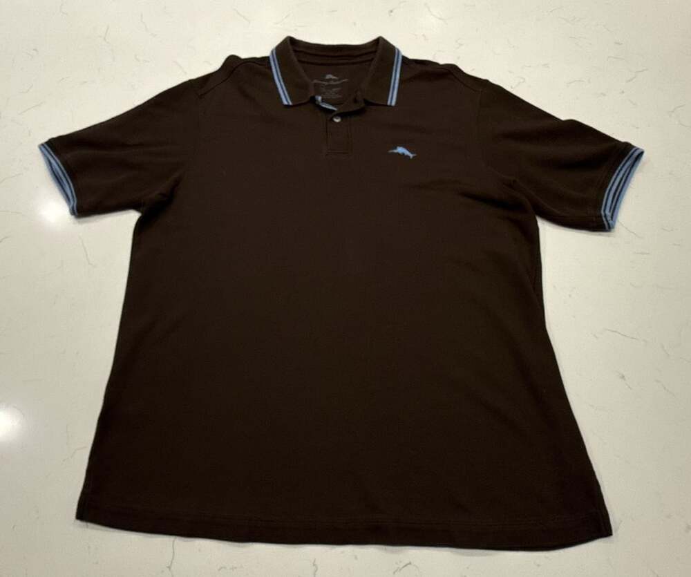 Tommy Bahama Polo Shirt Size XL Brown Pima Cotton Short Sleeve